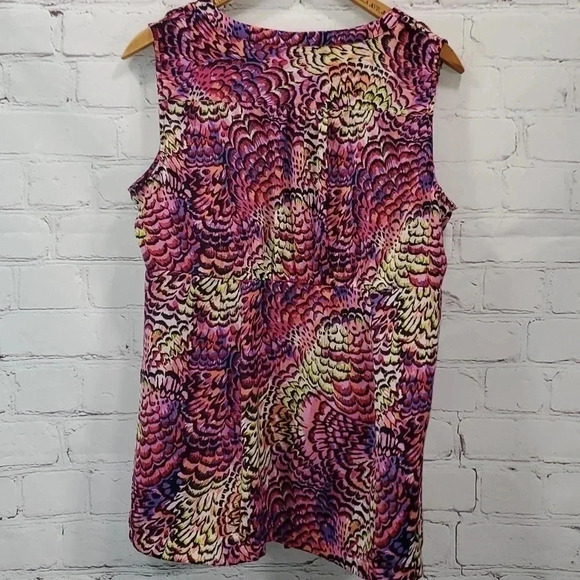 Lane Bryant Pink Multicolor Peacock Pattern Ruffle Sleeveless Size 14 - Picture 5 of 8